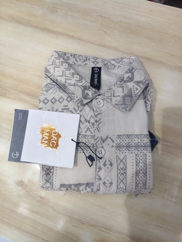 Men’s Regular Fit Cotton Printed Casual Shirt – Beige Tribal Pattern